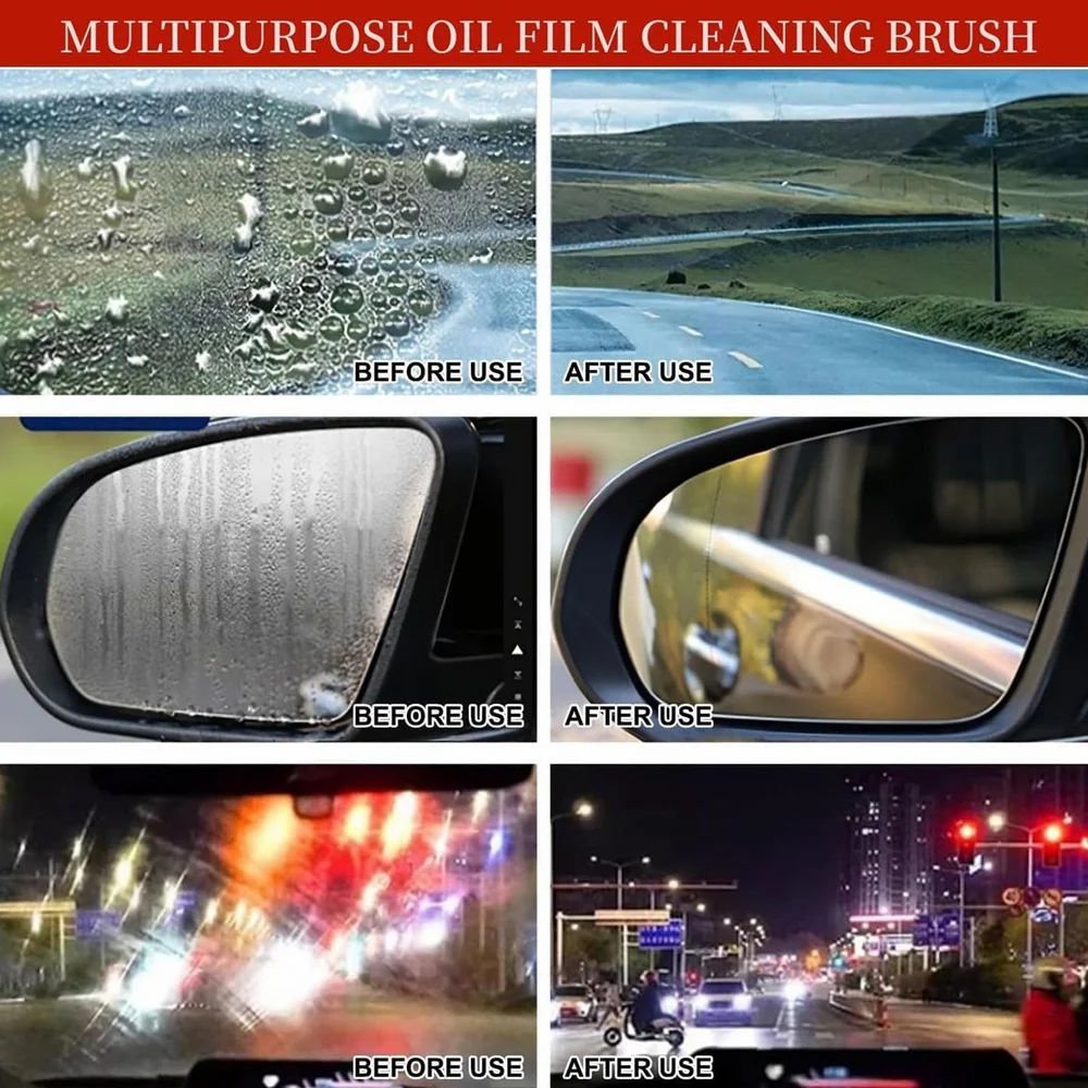 ⭐ 2-in-1 Car Oil Film Cleaning Brush with Foam Head & Ergonomic Handle