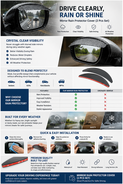 Mirror Rain Protector Cover (2 Pcs Set)