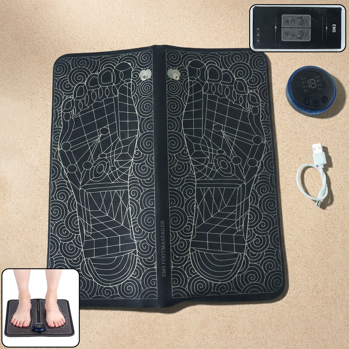 Ems Foot Massager Electric Feet Massager Deep Kneading Circulation Foot Booster For Feet And Legs Muscle Stimulator Folding Portable Electric Massage Machine