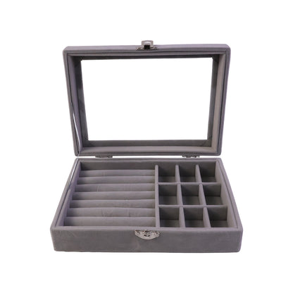 Premium Velvet Jewellery Organizer Box With Transparent Lid
