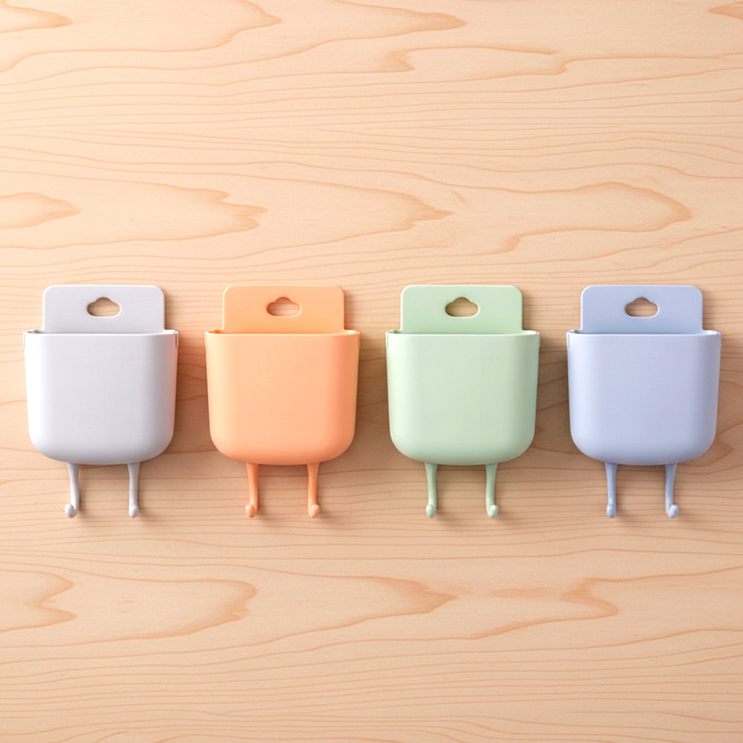 Multi-purpose Plastic Wall Mounted Mobile Charging Holder Set (4 Pc)